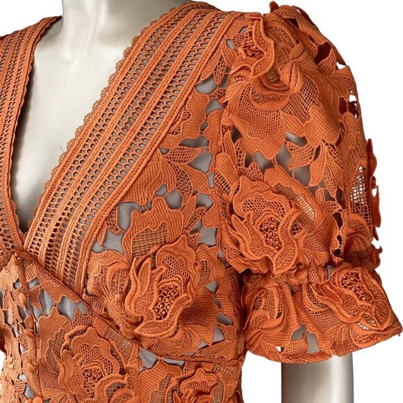 Adelyn Rae Dress Size Medium NWT 3D Lace A-Line Coral Orange Short Sleeve Floral - Picture 7 of 12
